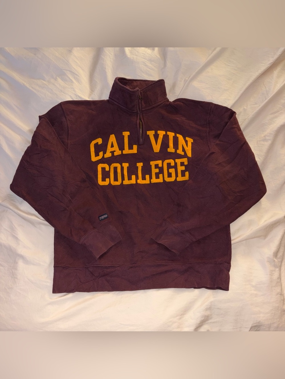 Y2K Jansport Calvin College Maroon & Gold Quarter Zip Sweatshirt size M